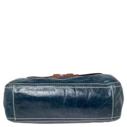 Pre Owned Prada Blue Distressed Leather Flap Chain Shoulder Bag