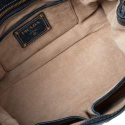 Pre Owned Prada Blue Distressed Leather Flap Chain Shoulder Bag