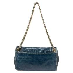 Pre Owned Prada Blue Distressed Leather Flap Chain Shoulder Bag