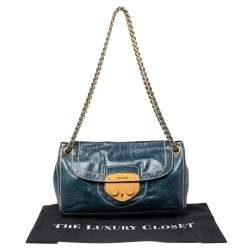 Pre Owned Prada Blue Distressed Leather Flap Chain Shoulder Bag