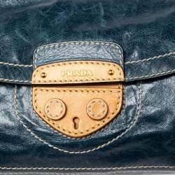 Pre Owned Prada Blue Distressed Leather Flap Chain Shoulder Bag