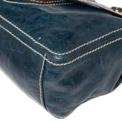 Pre Owned Prada Blue Distressed Leather Flap Chain Shoulder Bag