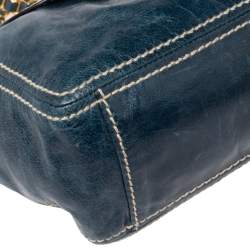 Pre Owned Prada Blue Distressed Leather Flap Chain Shoulder Bag