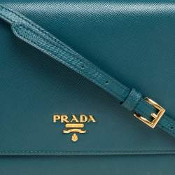 Pre Owned Prada Teal Blue Saffiano Leather Crossbody Bag