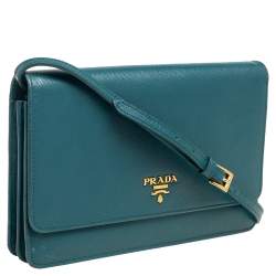 Pre Owned Prada Teal Blue Saffiano Leather Crossbody Bag