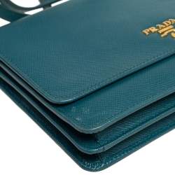 Pre Owned Prada Teal Blue Saffiano Leather Crossbody Bag