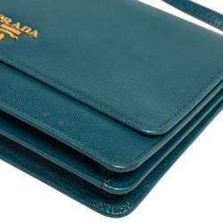 Pre Owned Prada Teal Blue Saffiano Leather Crossbody Bag