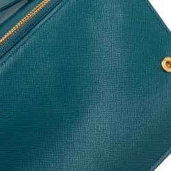 Pre Owned Prada Teal Blue Saffiano Leather Crossbody Bag