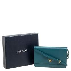 Pre Owned Prada Teal Blue Saffiano Leather Crossbody Bag