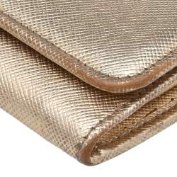 Pre Owned Prada Gold Saffiano Leather Flap Continental Wallet