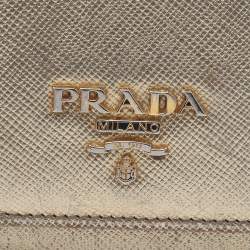 Pre Owned Prada Gold Saffiano Leather Flap Continental Wallet
