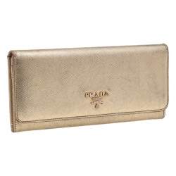Pre Owned Prada Gold Saffiano Leather Flap Continental Wallet