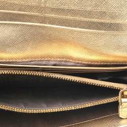 Pre Owned Prada Gold Saffiano Leather Flap Continental Wallet
