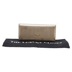 Pre Owned Prada Gold Saffiano Leather Flap Continental Wallet