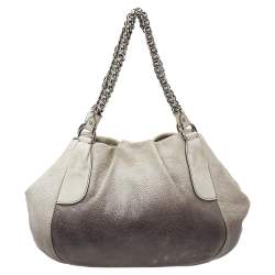 Pre Owned Prada Ombre White-Black Soft Leather Chain Tote
