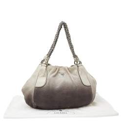 Pre Owned Prada Ombre White-Black Soft Leather Chain Tote