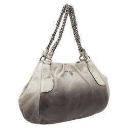 Pre Owned Prada Ombre White-Black Soft Leather Chain Tote
