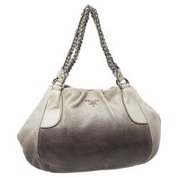 Pre Owned Prada Ombre White-Black Soft Leather Chain Tote