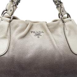 Pre Owned Prada Ombre White-Black Soft Leather Chain Tote