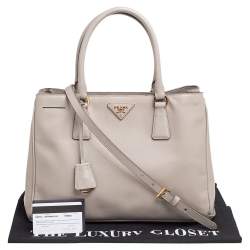 Pre Owned Prada Beige Saffiano Lux Leather Medium Galleria Double Zip Tote