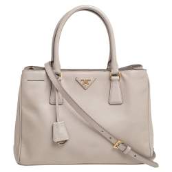 Pre Owned Prada Beige Saffiano Lux Leather Medium Galleria Double Zip Tote
