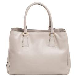 Pre Owned Prada Beige Saffiano Lux Leather Medium Galleria Double Zip Tote