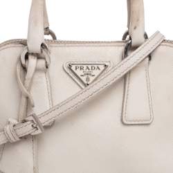 Pre Owned Prada White Saffiano Lux Leather Mini Promenade Satchel
