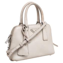 Pre Owned Prada White Saffiano Lux Leather Mini Promenade Satchel