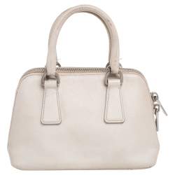 Pre Owned Prada White Saffiano Lux Leather Mini Promenade Satchel