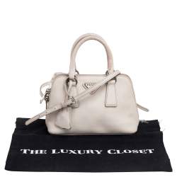 Pre Owned Prada White Saffiano Lux Leather Mini Promenade Satchel