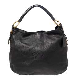 Pre Owned Prada Black Cervo Leather Zip Around Hobo