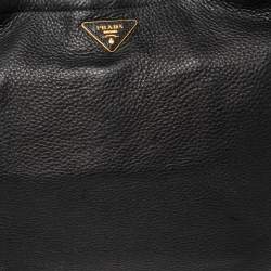 Pre Owned Prada Black Cervo Leather Zip Around Hobo