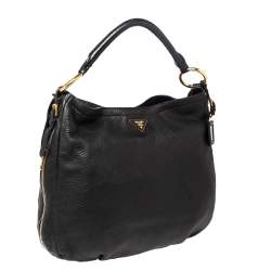 Pre Owned Prada Black Cervo Leather Zip Around Hobo