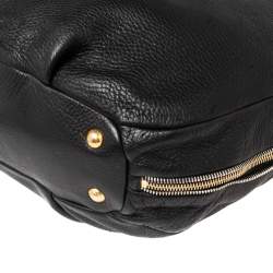 Pre Owned Prada Black Cervo Leather Zip Around Hobo