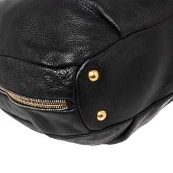Pre Owned Prada Black Cervo Leather Zip Around Hobo