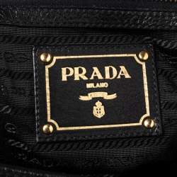 Pre Owned Prada Black Cervo Leather Zip Around Hobo