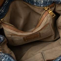 Pre Owned Prada Blue Tweed Flap Shoulder Bag