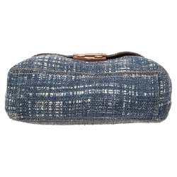 Pre Owned Prada Blue Tweed Flap Shoulder Bag