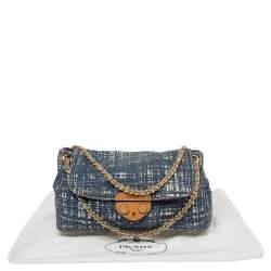 Pre Owned Prada Blue Tweed Flap Shoulder Bag