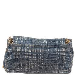 Pre Owned Prada Blue Tweed Flap Shoulder Bag