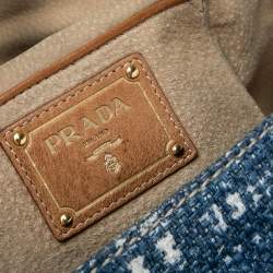 Pre Owned Prada Blue Tweed Flap Shoulder Bag