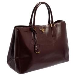 Pre Owned Prada Burgundy Saffiano Vernice Leather Medium Galleria Tote