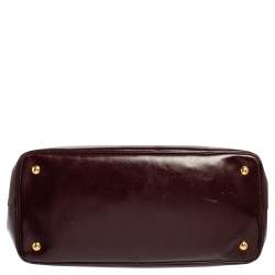 Pre Owned Prada Burgundy Saffiano Vernice Leather Medium Galleria Tote