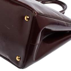 Pre Owned Prada Burgundy Saffiano Vernice Leather Medium Galleria Tote
