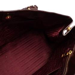 Pre Owned Prada Burgundy Saffiano Vernice Leather Medium Galleria Tote