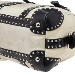 Pre Owned Prada Cream/Black Leather Studded Trunk Bauletto Bag