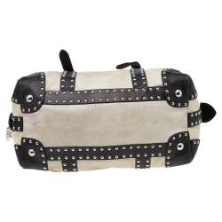 Pre Owned Prada Cream/Black Leather Studded Trunk Bauletto Bag