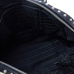 Pre Owned Prada Cream/Black Leather Studded Trunk Bauletto Bag