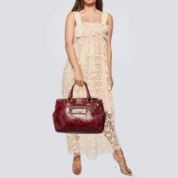 Pre Owned Prada Dark Red Vitello Shine Leather Tote