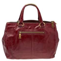 Pre Owned Prada Dark Red Vitello Shine Leather Tote